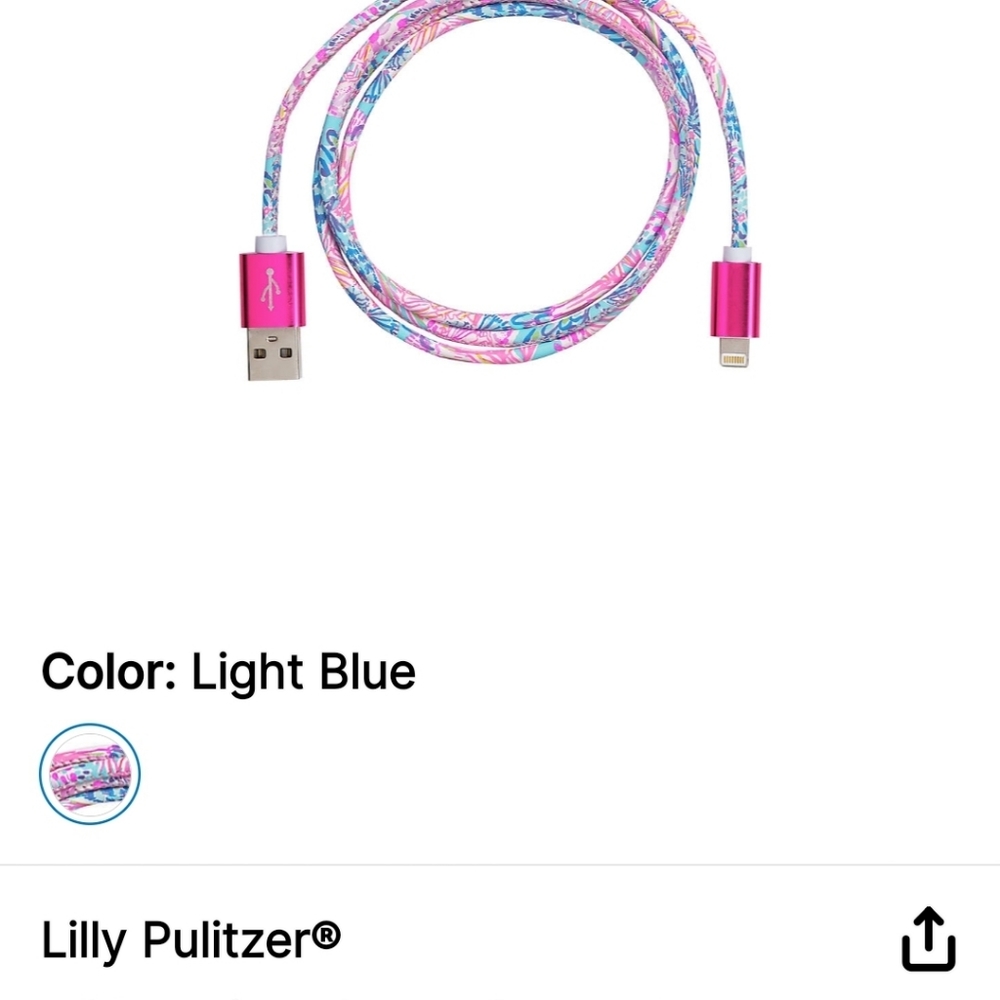 Lilly Pulitzer I Phone phone charging cord 48 inches Brand New